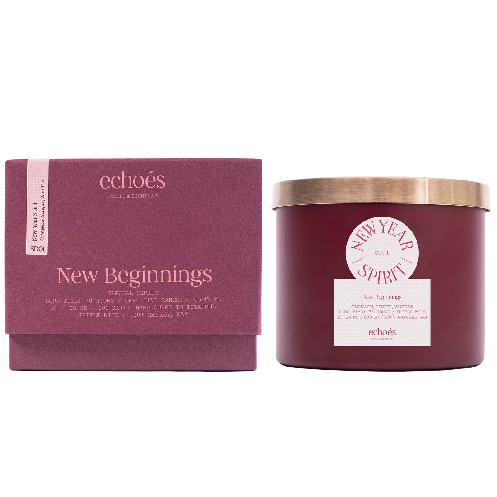 SD01-AB شمعة معطرة بريميوم برائحة روح العام الجديد في قالب زجاجي فاخر من ايكوس، فاتيل قطني بخيوط ورقية ذاتي التقليم - الصورة 1